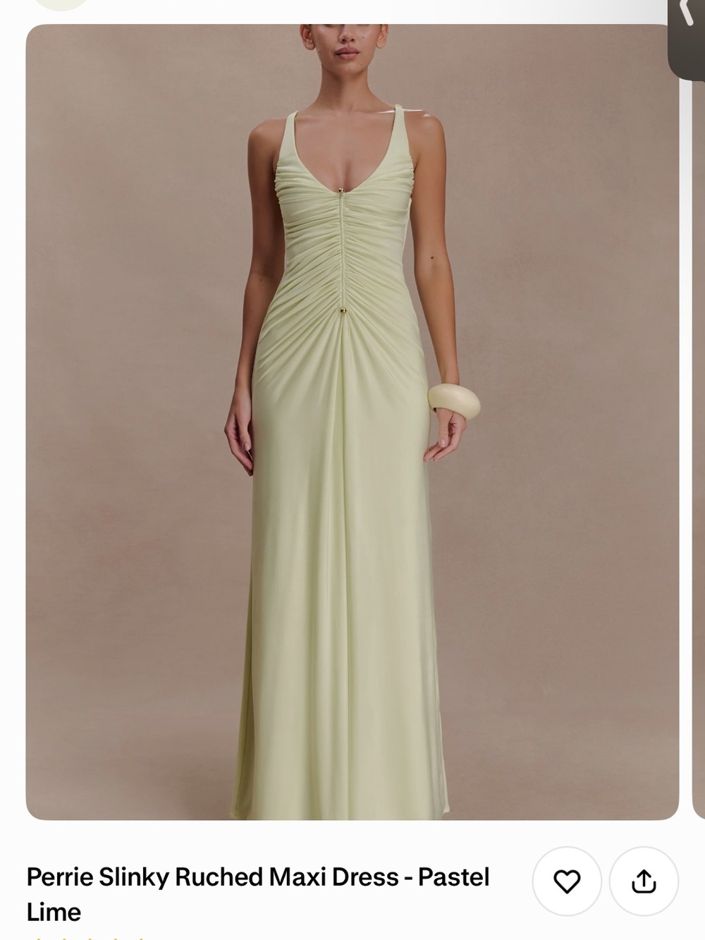 Meshki Pastel Lime Slinky Ruched Maxi Dress